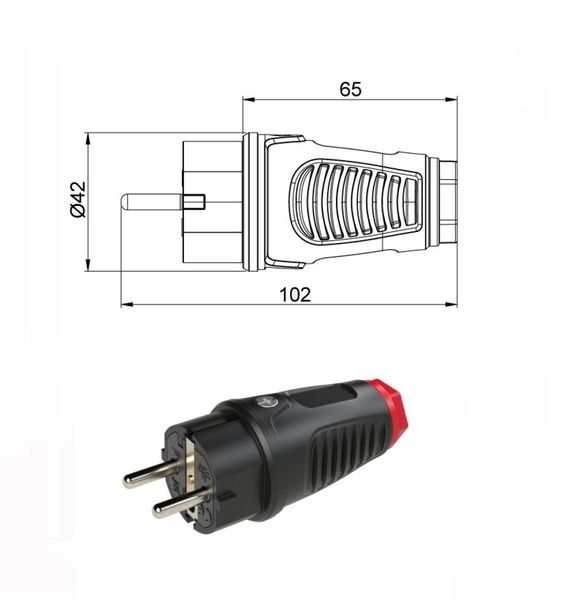 Вилка кабельная SCHUKO 16A 250В 2P+E IP54 IDE Черный (115) 00115 фото