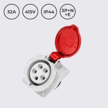Розетка встраиваемая 32A 415В 3P+N+E IP44 IDE наклонная силовая Красный (03306) 03306 фото