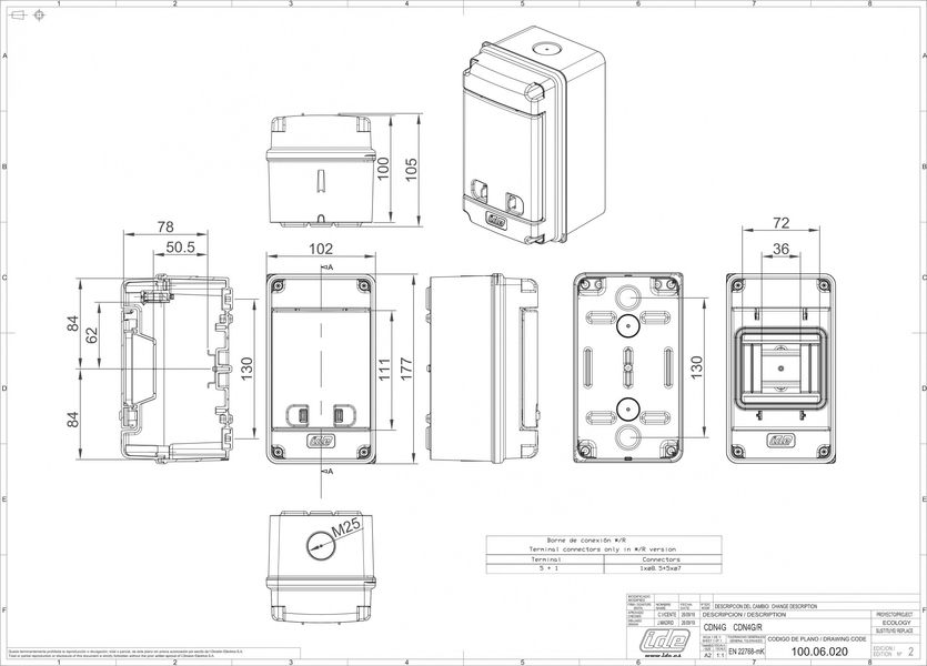 Розподільчий щит IDE 1x4 модулів IP65 з шинами N і PE 177x102x105 мм (CDN4G/R) CDN4G/R фото