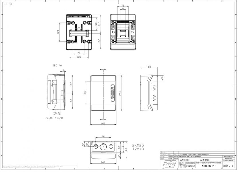 Розподільчий щит IDE 1x4 модулів IP65 з шинами N і PE 231x166x113 мм (CDN4PT/RR) CDN4PT/RR фото