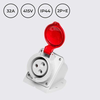 Розетка настенная 32A 415В 2P+E IP44 IDE силовая Красный (03324) 03324 фото