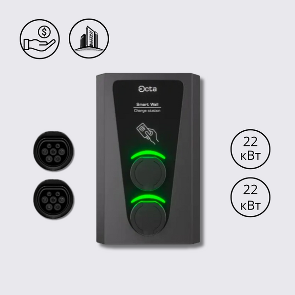 Зарядна станція 2-портова Smart Wall 22+22 кВт розетка Тype 2 + Тype 2  SW244-S22-S22 Octa Energy SW244-S22-S22 фото