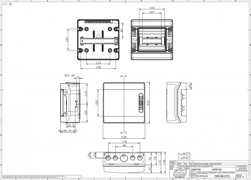 Розподільчий щит IDE 1x8 модулів IP65 з шинами N і PE 231x238x118 мм (CDN8PT/RR) CDN8PT/RR фото