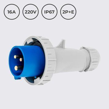 Вилка кабельная 16A 220В 2P+E IP67 IDE Синий (02601) 02601 фото