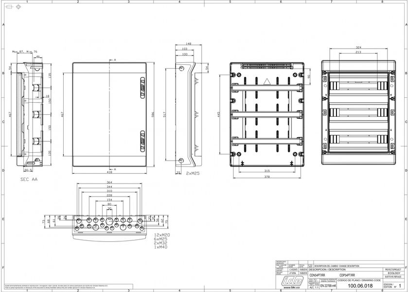 Розподільчий щит IDE 3x18 модулів IP65 з шинами N і PE 586x418x148 мм (CDN54PT/RR) CDN54PT/RR фото