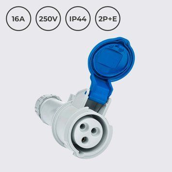 Розетка кабельна 16A 250В 2P+E IP44 IDE силова Синій (02201) 02201 фото