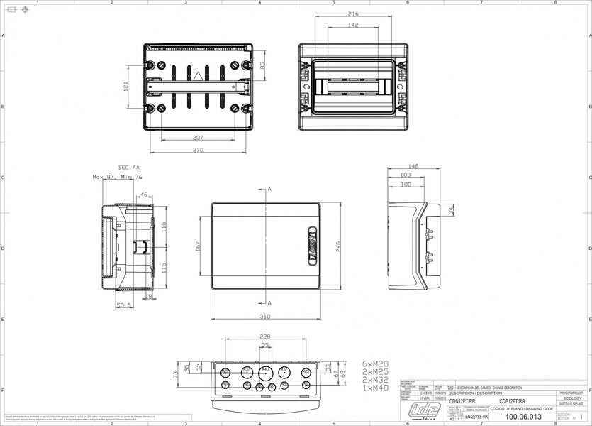 Распределительный щит IDE ECOLOGY 1x12 модулей IP65 з шинами N и PE 246x310x148 мм (CDN12PT/RR) CDN12PT/RR фото