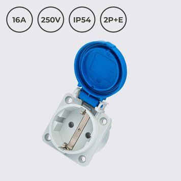Розетка силовая SCHUKO 16A 250В 2P+E IP54 IDE Синий (00452) 00452 фото