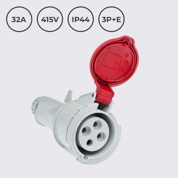 Розетка кабельна 32A 415В 3P+E IP44 IDE силова Червоний (03205) 03205 фото