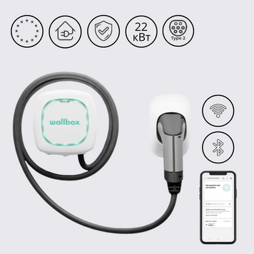 Зарядна станція Pulsar Plus Wallbox 32А 1Ф/3Ф 230/400В 22 кВт біла з роз'ємом Тype 2 з кабелем 5м PLP1-0-2-4-9-001 PLP1-0-2-4-9-001 фото