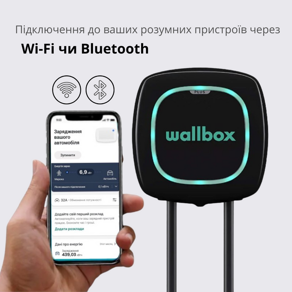 Зарядна станція Pulsar Plus Wallbox 32А 1Ф/3Ф 230/400В 22 кВт чорна з роз'ємом Тype 2 з кабелем 5м PLP1-0-2-4-9-002 PLP1-0-2-4-9-001 фото