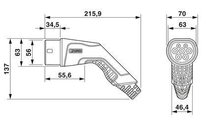 EV-T2G3PC-3AC32A-5,0M6,0ESBK01 - AC Зарядный кабель Type 2 - Type 2 3-фазный 32А 5м Phoenix Contact 1627692 фото