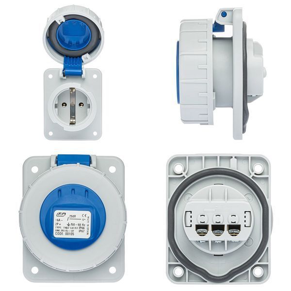 Розетка силова SCHUKO 16A 250В 2P+E IP67 IDE Синій (00105) 00105 фото