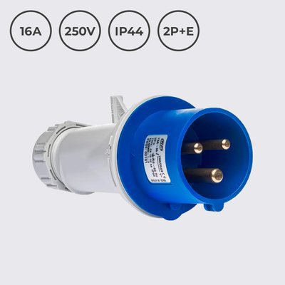 Вилка кабельна 16A 250В 2P+E IP44 IDE Синій 02101 02101 фото