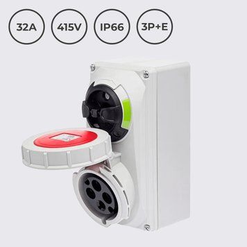 Розетка настенная 32A 415В 3P+E IP66 IDE с механической блокировкой силовая Красный (03835) 03835 фото