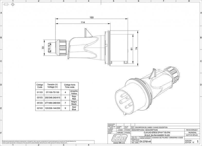 Вилка кабельная 16A 415В 3P+N+E IP44 IDE Красный 03103 03103 фото