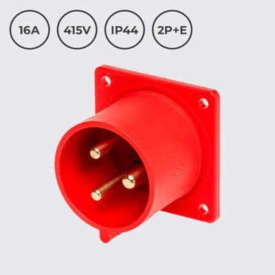 Вилка силовая 16A 415В 2P+E IP44 IDE встраиваемая Красный (03111) 03111 фото