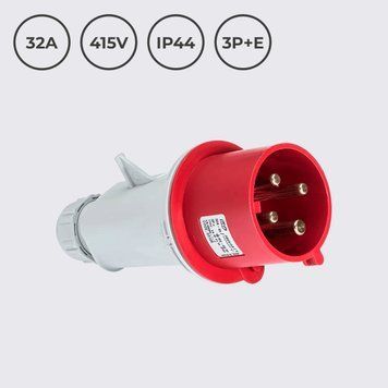 Вилка кабельна 32A 415В 3P+E IP44 IDE Червоний (03105) 03105 фото