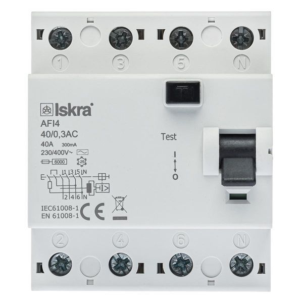 Устройство защитного отключения 40A 3Р+N AC 300 mA 230/400В ISKRA AFI4 (030105071000) 030105071000 фото