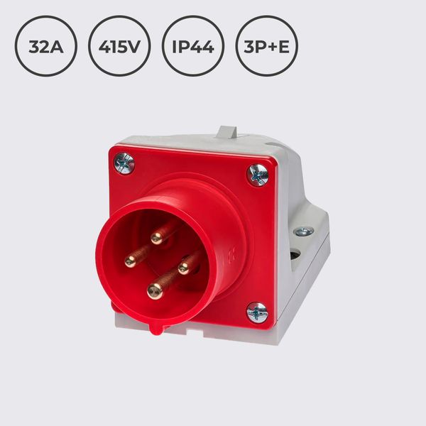 Вилка силовая 32A 415В 3P+E IP44 IDE настенная Красный (3125) 3125 фото