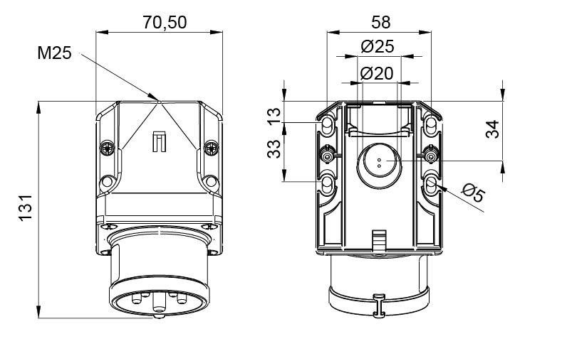 Вилка силова 32A 415В 3P+E IP44 IDE настінна Червоний (3125) 3125 фото