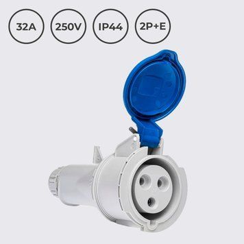 Розетка кабельна 32A 250В 2P+E IP44 IDE силова Синій (02204) 02204 фото