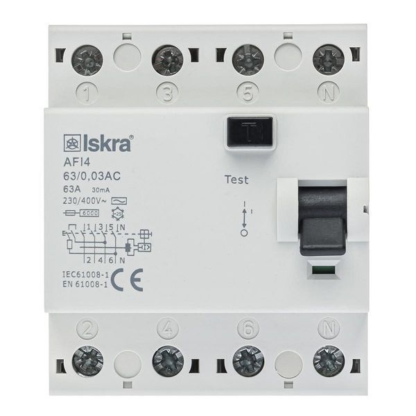 Пристрій захисного відключення 63A 3Р+N АС 30 mA 230/400В ISKRA AFI4 (786101159000) 786101159000 фото