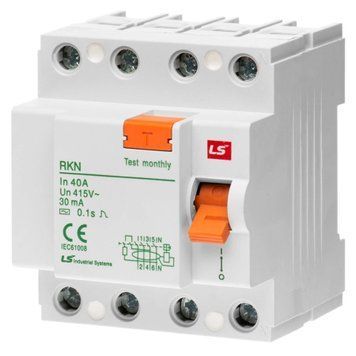 Пристрій захисного відключення LS Electric RKN 4P 40А 6 кА, 30 мА АС (062400438B) 062400438B фото
