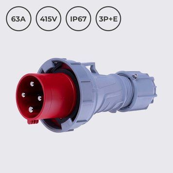 Вилка кабельная 63A 415В 3P+E IP67 IDE Красный (03652) 03652 фото