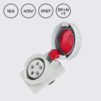Розетка встраиваемая 16A 415В 3P+N+T IP67 IDE наклонная силовая Красный (03803) 3803 фото