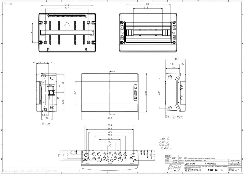 Розподільчий щит IDE 1x18 модулів IP65 з шинами N і PE 286x418x148 мм (CDN18PT/RR) CDN18PT/RR фото